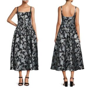 Antonio Melani Black and Silver Metallic A-line Midi Dress Sz 6